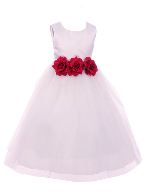 Kids Dream Little Girls White Red Floral Satin Flower Girl Dress 2-6 - SophiasStyle.com